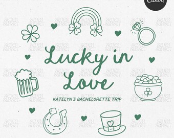 Lucky In Love Bachelorette PNG: St Patricks Day Bach Design, Editable Canva Template, St Paddys Bride Shirt Logo