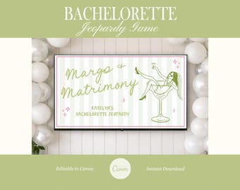 Margs And Matrimony Bachelorette: Jeopardy Trivia Game, Margarita Bach Activity, Editable Canva Template