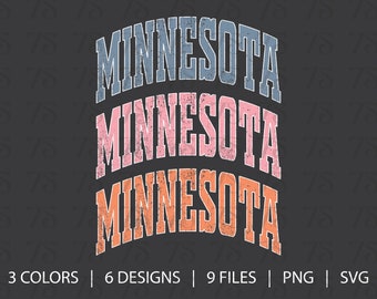 Trendy Minnesota PNG SVG | Athletic Varsity Font | Minnesota Shirt Design | Distressed State PNG | Digital Download Girly Aesthetic Graphic