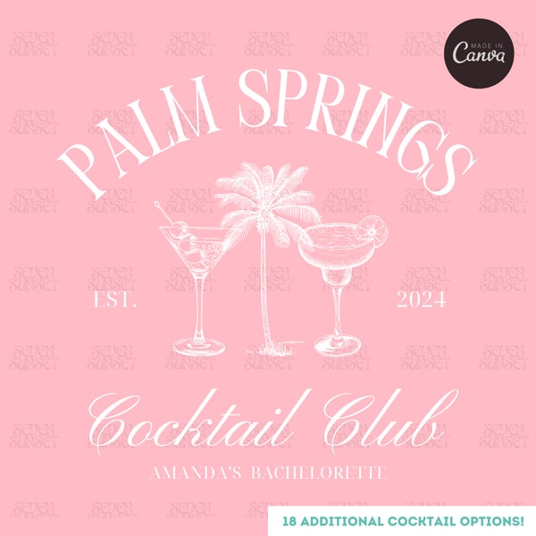 Beach Bachelorette Logo The Bach Social Club Shirt Design Editable Canva Template Custom Cocktails Bachelorette Girls Club Design