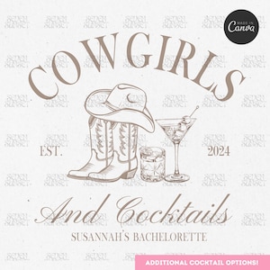 Cowgirls en cocktails Bachelorette-logo Let&#39;s Go Girls Bach ontwerp Nashville Bach-sjabloon PNG Cowgirl Social Club bewerkbare canva-sjabloon