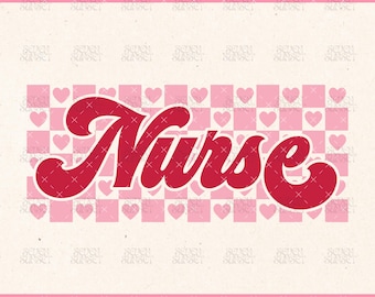 Enfermera PNG del día de San Valentín, Enfermera retro PNG, Enfermera del día de San Valentín, Enfermera amada SVG, Lindo diseño de enfermera de San Valentín, Enfermera a cuadros retro Svg