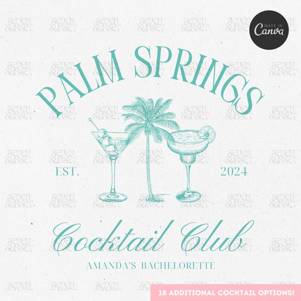 Beach Bachelorette Logo The Bach Social Club Shirt Design Editable Canva Template Custom Cocktails Bachelorette Girls Club Design