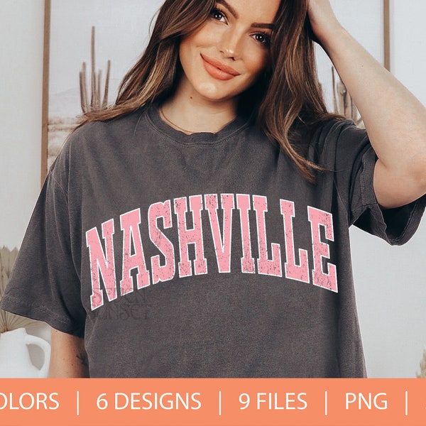 Nashville PNG SVG | Trendy Nashville Design | Cute Digital Download | Athletic Varsity Font | Retro Tennessee PNG | Girly Aesthetic Graphic