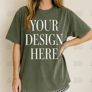 Moss Comfort Colors Mockup Moss Shirt Mockup Green Comfort Colors 1717 Mockup Trendy Shirt Mockups Moss C1717 Edgy Lifestyle Model Mockup