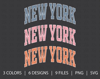 Trendy New York PNG SVG | Athletic Varsity Font | New York Shirt Design | Distressed State PNG | Digital Download | Girly Aesthetic Graphic