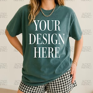 Comfort Colors Blue Spruce Mockup Edgy Blue Spruce Mockup Comfort Colors 1717 Mock Oversized Shirt Mockups Trendy Spruce C1717 Photo Mockup