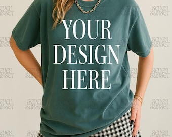 Comfort Colors Blue Spruce Mockup Edgy Blue Spruce Mockup Comfort Colors 1717 Mock Oversized Shirt Mockups Trendy Spruce C1717 Photo Mockup