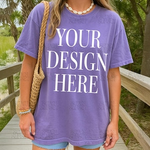 Violet Comfort Colors Mockup Beach Comfort Colors 1717 Mockup Oversized Violet Shirt Mockup Purple Tshirt Mockup Trendy C1717 Violet Mockup