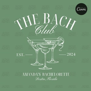 The Bach Club Logo, Bachelorette Social Club, Editable Canva Template, Cocktail Bach Logo, Custom Drinks Template, Luxury Bachelorette Logo