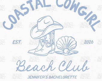 Coastal Cowgirl Bachelorette Party Design, Western Bach Logo, Editable Canva Template