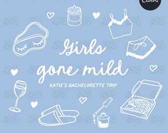 Despedida de soltera "Girls Gone Mild", Plantilla editable de Canva, Despedida de soltera en pijama, PNG de Girls Gone Mild, Diseño de camiseta de despedida de soltera en spa, Dibujado a mano