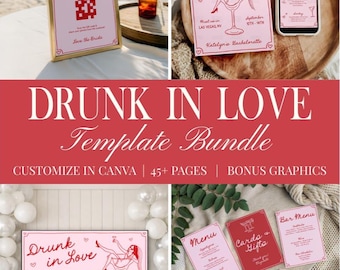 Despedida de soltera borracha de amor: invitación de despedida de soltera para San Valentín, fiesta temática de enamorados, paquete de plantillas editables rosas, juegos de despedida de soltera para febrero