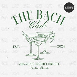 The Bach Club Logo, Bachelorette Social Club, Editable Canva Template, Cocktail Bach Logo, Custom Drinks Template, Luxury Bachelorette Logo