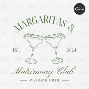 Margaritas And Matrimony Bachelorette Editable Logo Template Cocktail Bach Logo Custom Drink Template Classy Bachelorette Canva Template