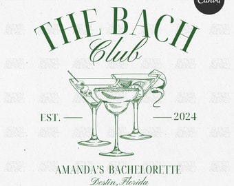 The Bach Club Logo, Bachelorette Social Club, Editable Canva Template, Cocktail Bach Logo, Custom Drinks Template, Luxury Bachelorette Logo