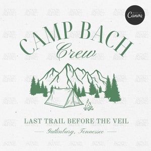 Camp Bachelorette Shirt Design, bearbeitbare Canva Vorlage, Camp Bach Crew, Letzter Weg vor dem Schleier, individuelles Camp Logo, Bachelorette Top Logo