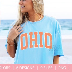 Ohio PNG SVG | Trendy Ohio Design | Cute Digital Download | Athletic Varsity Font | Distressed State PNG | College Girly Aesthetic Graphic