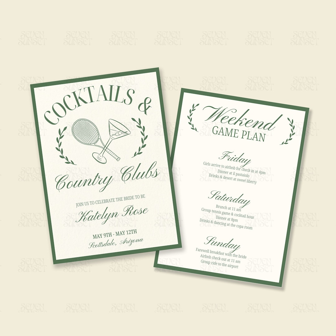 Cocktails and Country Clubs Bachelorette Invite Tennis Club ...