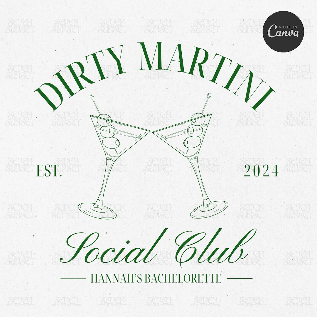Dirty Martini Social Club Bachelorette Logo, Editable Template