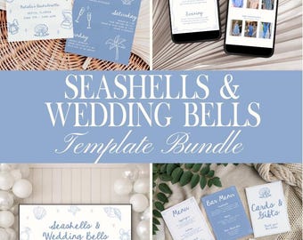 Seashells And Wedding Bells Bundle: Invitation And Itinerary Template, Customizable Beach Bachelorette Signs, Bridal Party Games