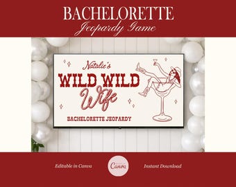 Despedida de soltera de Wild Wild Wife, juego de trivia de Western Bach, plantilla editable de Canva, juegos de despedida de soltera vaquera