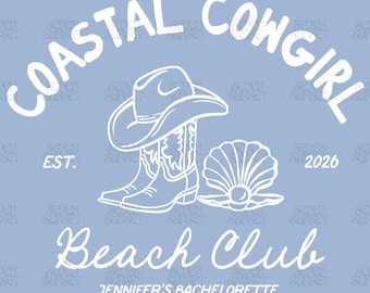 Logotipo de despedida de soltera con temática de vaquera costera, diseño personalizado para despedida de soltera, PNG de despedida de soltera con temática del oeste, plantilla editable de Canva.