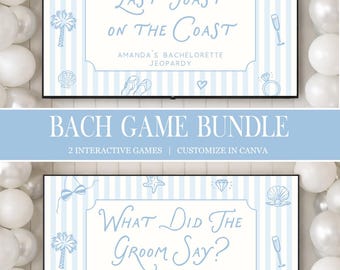 Beach Bachelorette Game Bundle, Last Toast On The Coast, Bachelorette Jeopardy Game, What Did The Groom Say, Editable Canva Template