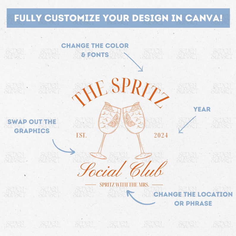 The Spritz Bachelorette Logo Apertivo Social Club Editable Template Cocktail Bach Logo Custom Drink Template Classy Bach Top Canva Template image 2