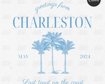 Beach Bachelorette Logo Template, Greetings From Beach Club, Last Toast On The Coast, Custom Bach Logo, Bachelorette Design, Canva Template