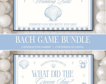 Seashells And Wedding Bells, Bachelorette Party Game Bundle, Beach Bachelorette Jeopardy, What Did The Groom Say, Editable Template