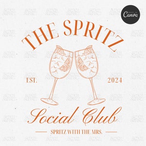 The Spritz Bachelorette Logo Apertivo Social Club Editable Template Cocktail Bach Logo Custom Drink Template Classy Bach Top Canva Template image 1