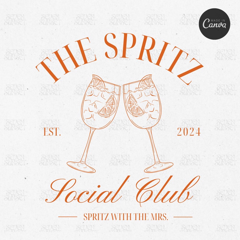 The Spritz Bachelorette Logo Apertivo Social Club Editable Template Cocktail Bach Logo Custom Drink Template Classy Bach Top Canva Template image 1