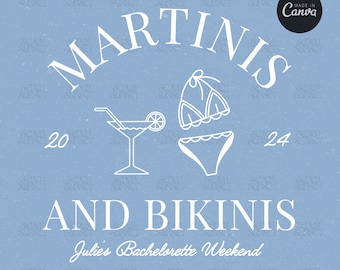 Martinis And Bikinis Bachelorette Logo Template, Editable Template, Beach Bachelorette Logo, Bach Merch Logo Template, Custom Canva Template