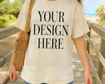 Ivory Comfort Colors Mockup Beach Comfort Colors 1717 Mockup Oversized Ivory Shirt Mock Ivory Tshirt Mockup Trendy C1717 Model Photo Mockup