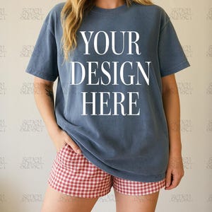 Blue Jean Comfort Colors Mockup Blue Jean Shirt Mockup Comfort Colors 1717 Mockup Oversized Shirt Mockups Trendy C1717 Blue Jean Tee Mockup