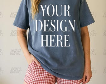 Blue Jean Comfort Colors Mockup Blue Jean Shirt Mockup Comfort Colors 1717 Mockup Oversized Shirt Mockups Trendy C1717 Blue Jean Tee Mockup