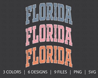 Trendy Florida PNG SVG | Athletic Varsity Font | Florida Shirt Design | Distressed State PNG | Digital Download | Girly Aesthetic Graphic