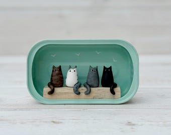 Sardine Tin  Featuring  Three / Four Personalised Custom Cats.