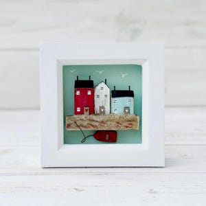 Coastal Village | Driftwood Scene | Handmade Miniature Art in Deep Frame | Nautical Coastal Decor
