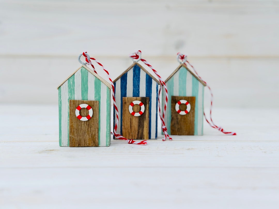 Rustic Festive Beach Huts. Hanging Ornaments. Set of 3. - Etsy