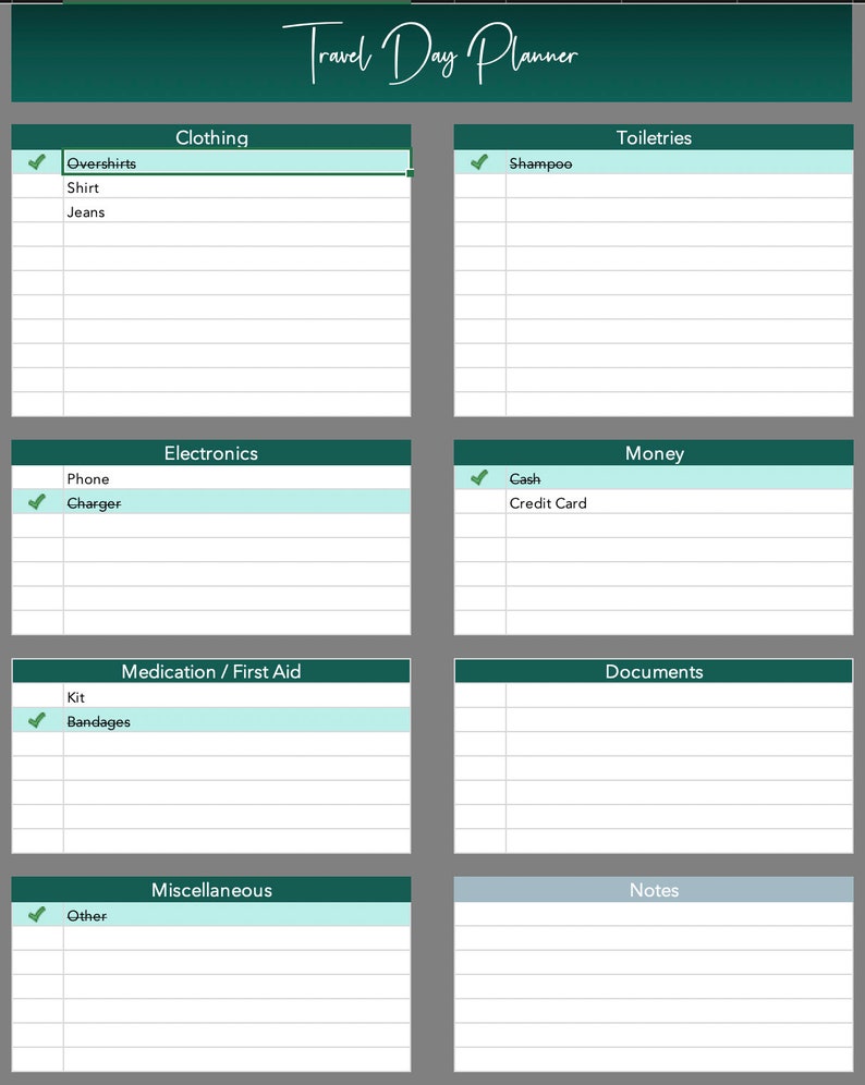 Travel Planner Foglio di calcolo Excel, Itinerario di viaggio, Budget