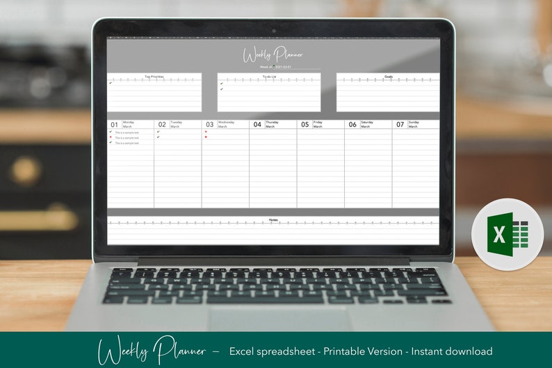 Weekly Planner Template Excel Template With Automated Dates Etsy