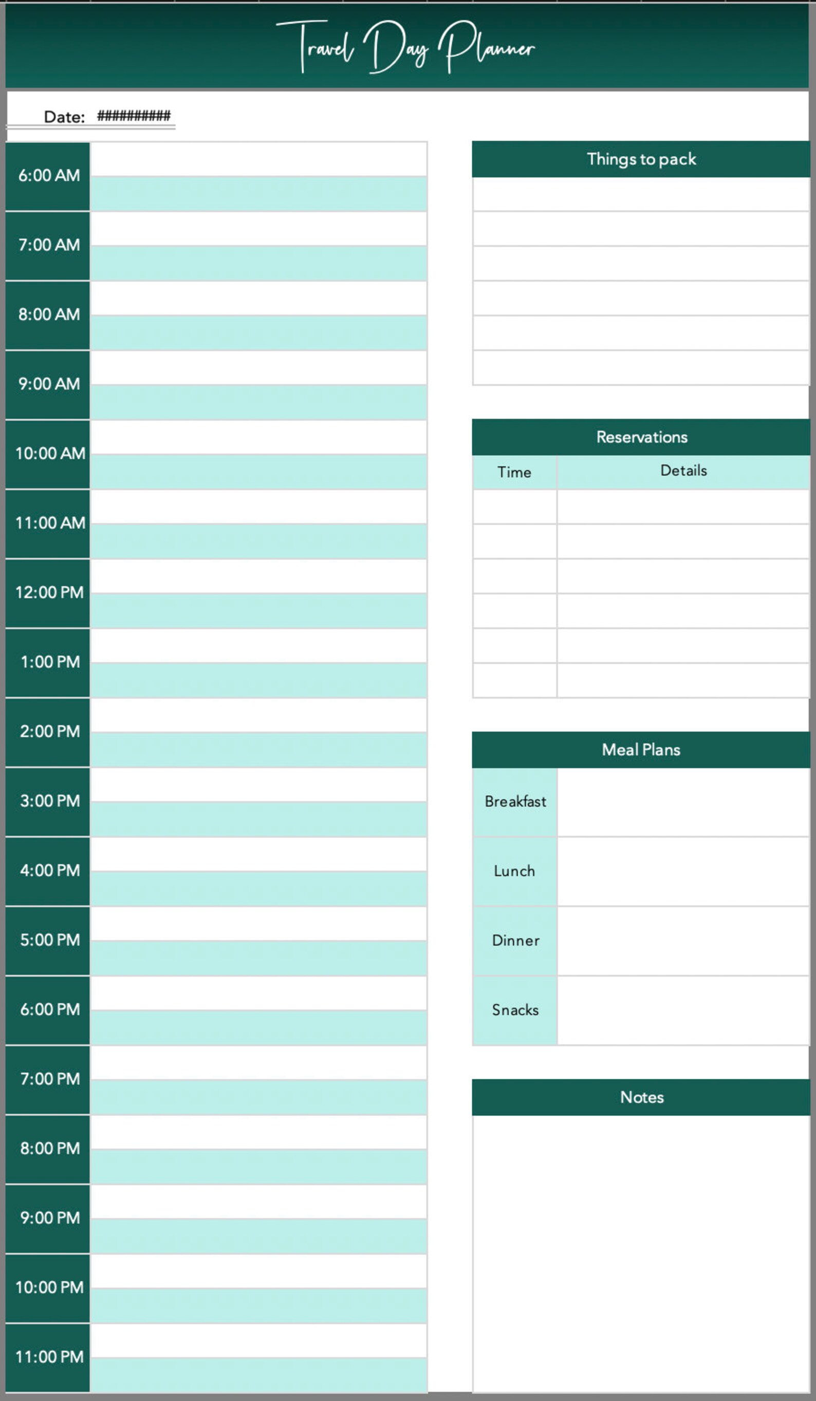 Travel Planner Foglio di calcolo Excel, Itinerario di viaggio, Budget