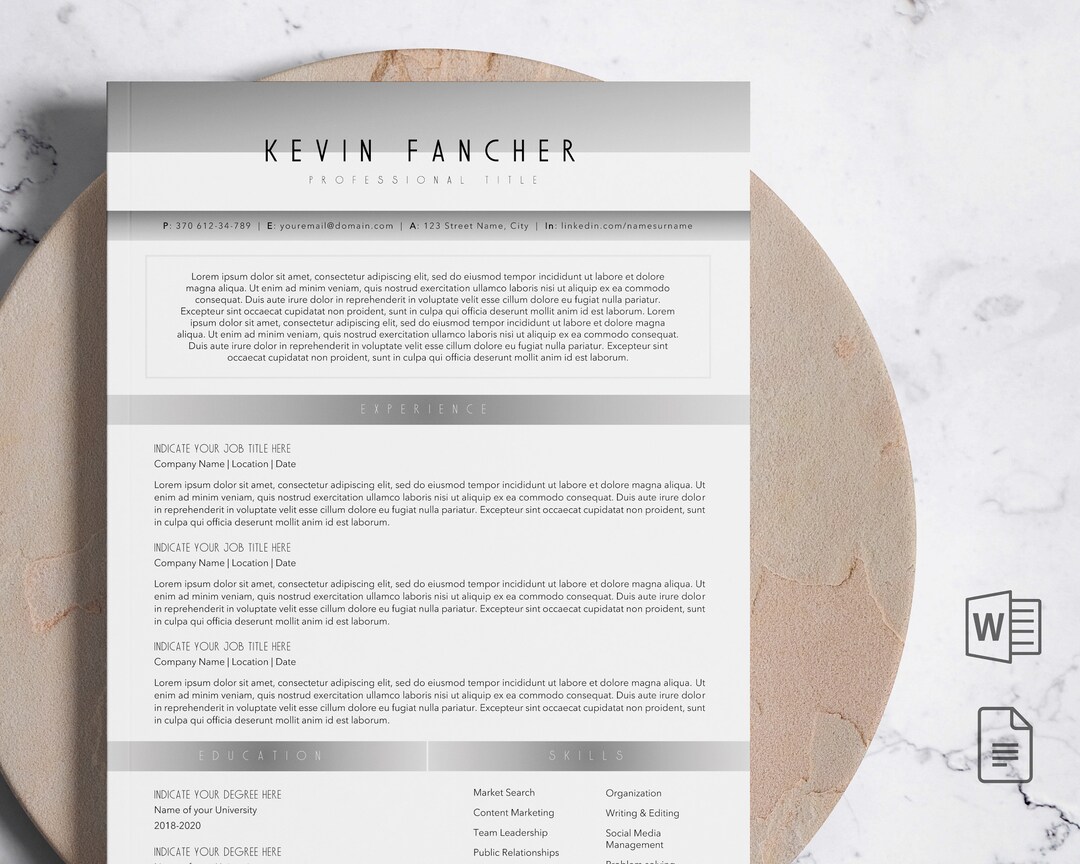 Executive Resume Template, Minimal Design, CV for Word & Google Docs ...