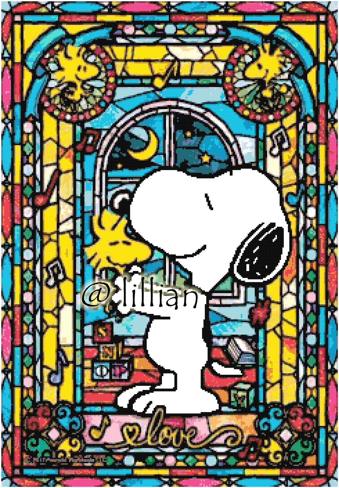 PDF Stained Glass Art SNOOPY&WOODSTOCK Cross Stitch Pattern Etsy