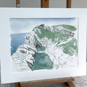 Original signed watercolour landscape painting of Stair Hole, Lulworth Cove in Dorset.