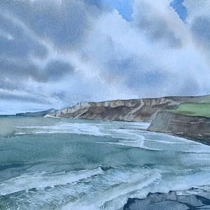Original signed watercolour landscape painting of Kimmeridge Bay, Dorset