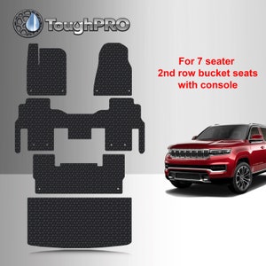May include: Black all-weather floor mats for a 7-seater vehicle with 2nd row bucket seats and a console. The mats feature a textured surface and the ToughPRO logo is visible in the top left corner.