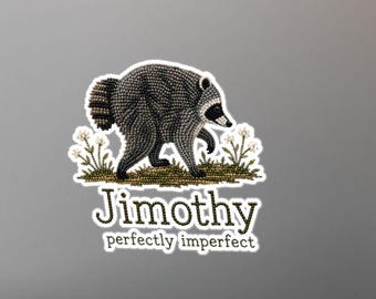 Jimothy Perfectly Imperfect Raccoon Vinylaufkleber im 90er-Jahre-Stil mit Perlenverzierung | Lustiger Aufkleber